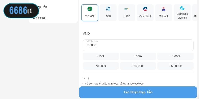 Điền số tiền muốn nạp và thông tin tài chính cơ bản