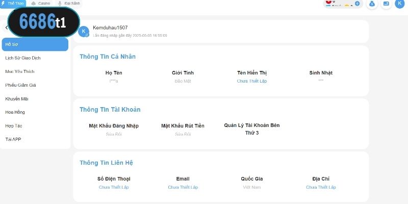 Cập nhật đầy đủ thông tin tài khoản để thực hiện yêu cầu rút tiền 6686